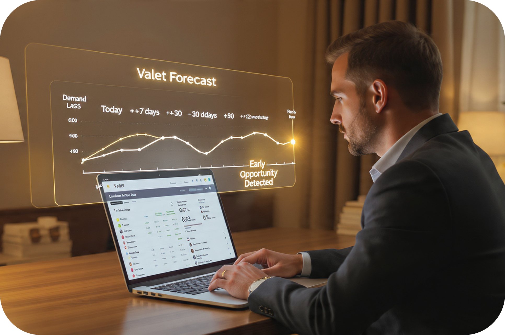 MarketRadar demand forecasting dashboard showing 90-day occupancy predictions